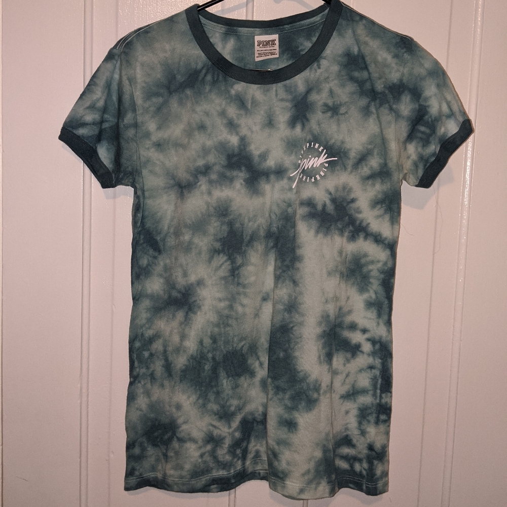 Pink Brand Blue tie Dye Ringer Tee